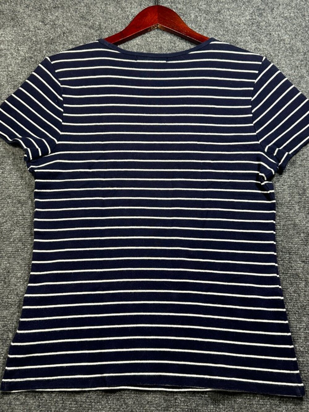 Lauren Ralph Lauren Top Womens Medium Blue White Stripe Cotton Short Sleeve Tee - Picture 7 of 8